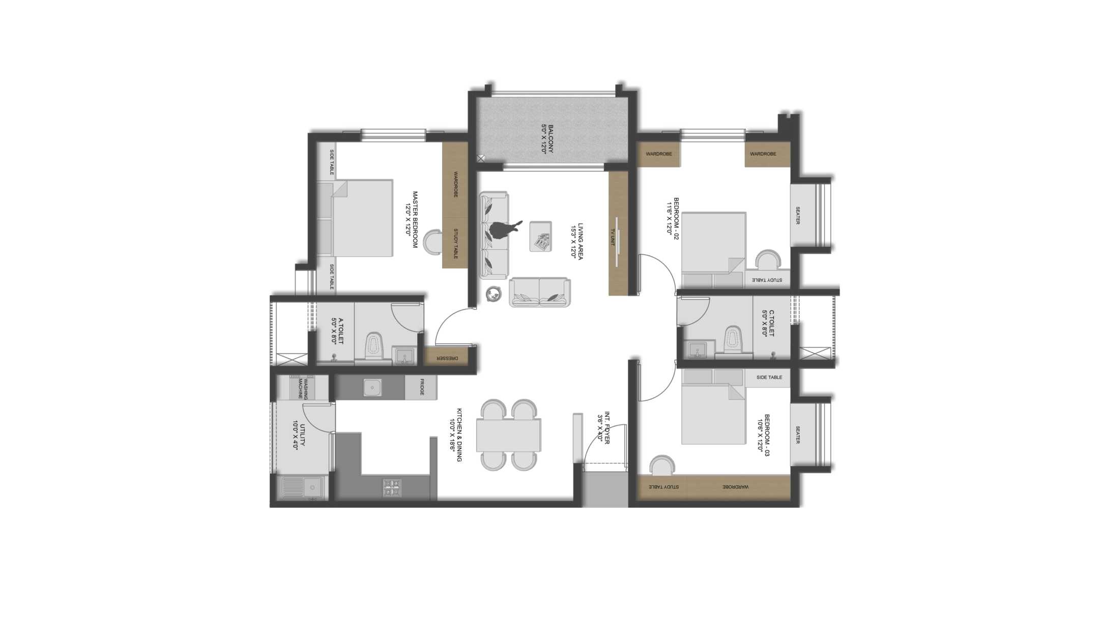 Mark IX 3 BHK floor plan